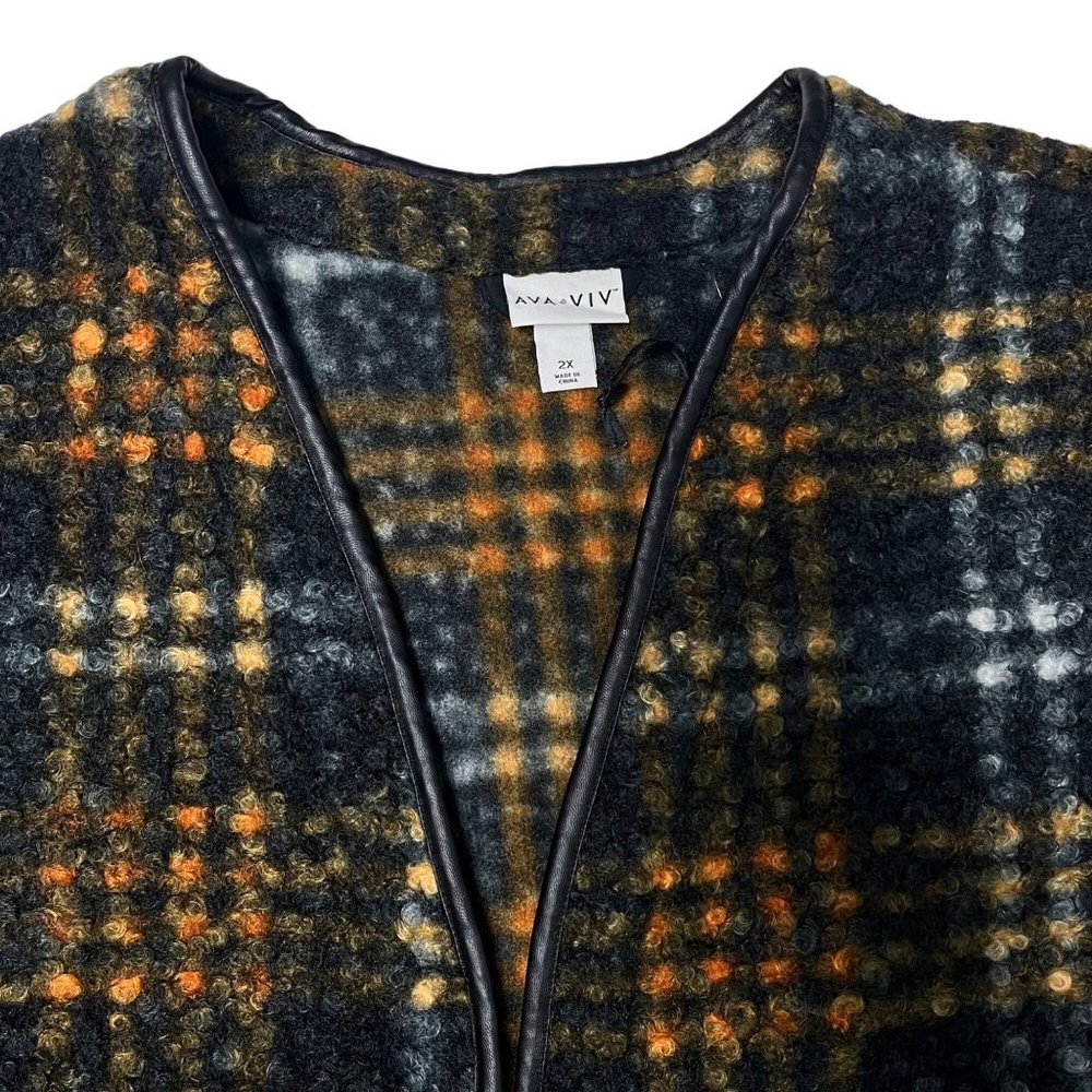 NWT Ava & Viv 2X Women’s Curly Fleece Plaid Jacket Black Gold Shirt Shacket - Picture 3 of 12